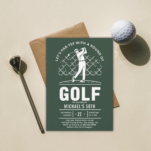 Invitation Golf Golfing Elégant Moderne 50e anniversaire