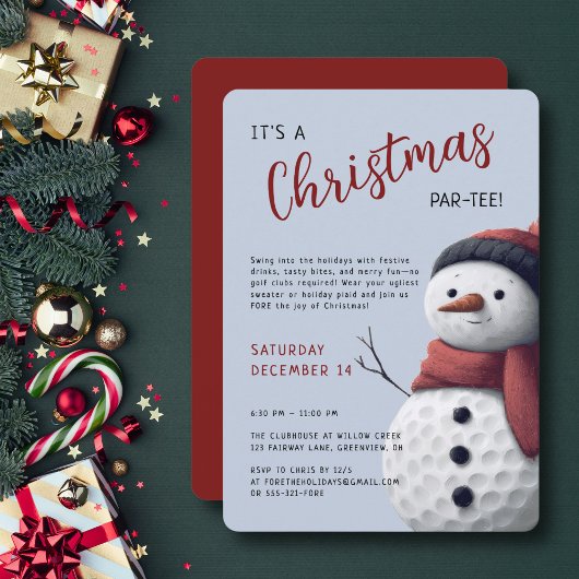 Invitation Golf Holiday Christmas Par-Tee Snowman Festive