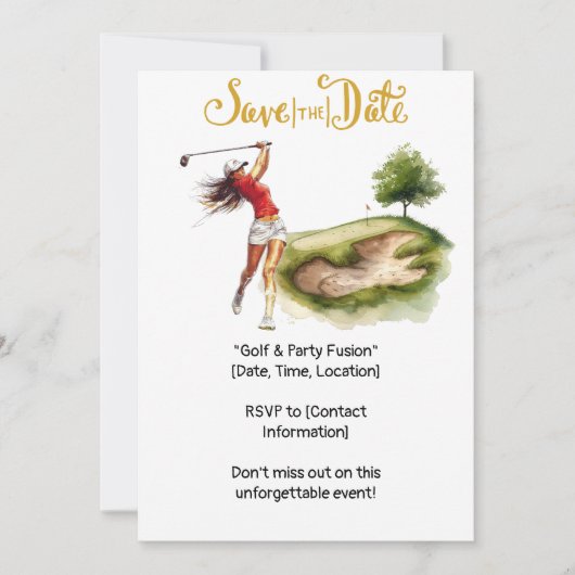 Invitation Golf la golfeuse est en train de jouer sur le gre (Devant)