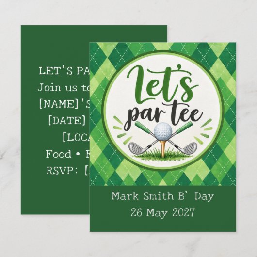 Invitation Golf Let's Par Tee Green Argyle (Devant / Derrière)