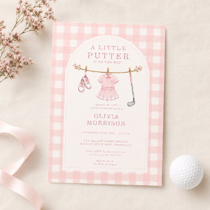 Invitation Golf Little Putter Rose Fille Gingham Baby Shower