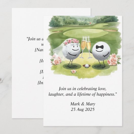 Invitation Golf mariage aquarelle (Devant / Derrière)