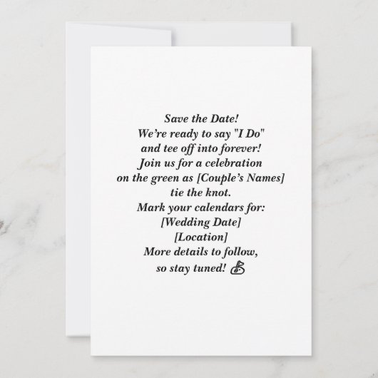 Invitation Golf Mariage Sauvegarder la Date Golf thématique (Dos)