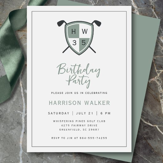 Invitation Golf Modern Any Age Birthday Party Stylish Green