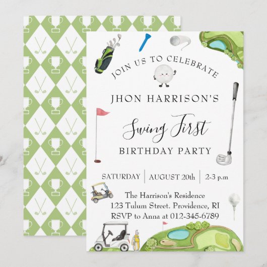 Invitation Golf Moderne fête d'anniversaire (Devant / Derrière)