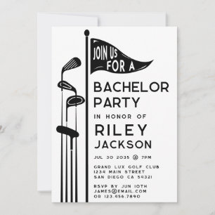 Invitation Golf moderne Golf Golf Bachelor Party Noir et blan