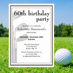 Invitation Golf Moderne Noir Blanc 60e Anniversaire Hommes