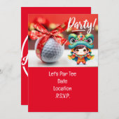 Invitation Golf Nouvel An chinois avec boule et ruban rouge (Devant / Derrière)