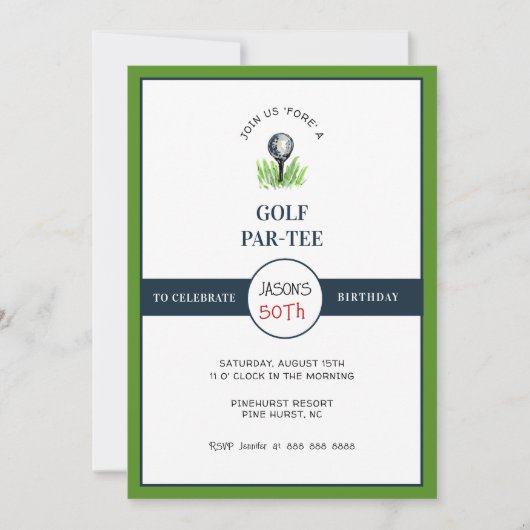 Invitation Golf PAR- TEE Fête d'anniversaire (Devant)