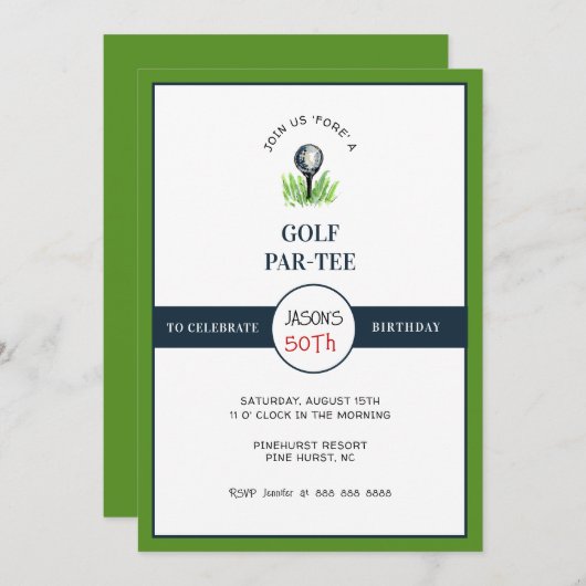 Invitation Golf PAR- TEE Fête d'anniversaire (Devant / Derrière)