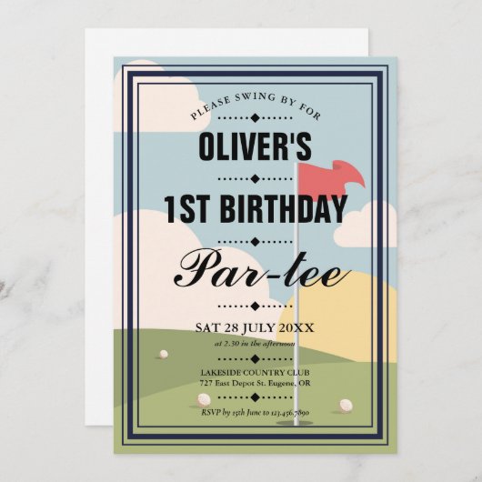 Invitation Golf Partee fête d'anniversaire (Devant / Derrière)