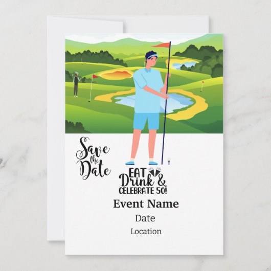 Invitation Golf Party 50th Birthday Enregistrer la date pour (Devant)