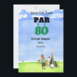 Invitation Golf Party 80th Birthday Enregistrer la date pour<br><div class="desc">Économisez la date pour une fête spéciale de golf fêtant un 80e anniversaire! Cette fête sera un trou en un pour n'importe quel fan du sport. Que vous soyez un pro chevronné ou que vous soyez en train de commencer, venez vous amuser ! Invitation de carte pour Coach, Instructeur, enseignant,...</div>