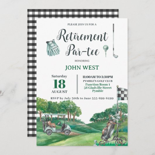 Invitation Golf Retraite Party Green Trees Course (Devant / Derrière)