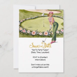 Invitation Golf Retro Chic : Femme Golfeuse au Green