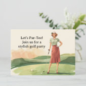 Invitation Golf  Retro Golf Chic: Woman Golfer at the Green (Debout devant)