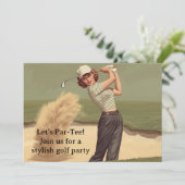 Invitation Golf  Retro Golf Chic: Woman Golfer at the Green (Debout devant)