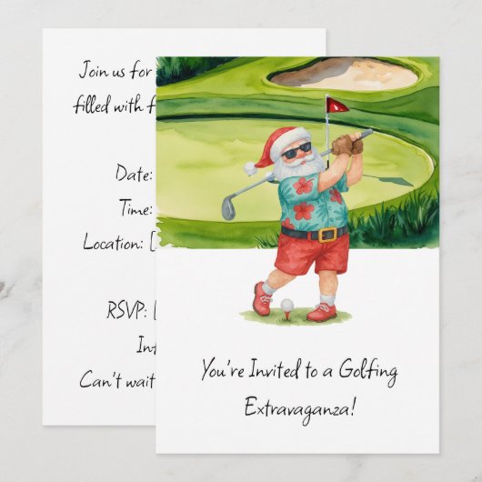 Invitation Golf Santa Claus golf Noël été Thème (Devant / Derrière)