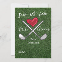 Golf Sauvegarder la date des mariés sur fond vert