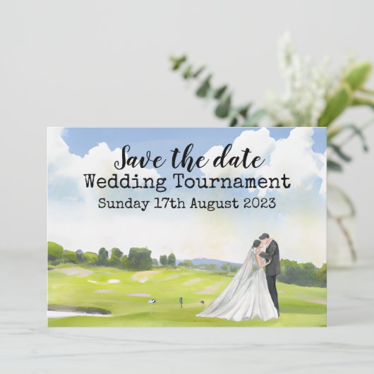 Invitation Golf Sauvegarder la date Golf Mariage Aquarelle I (Debout devant)