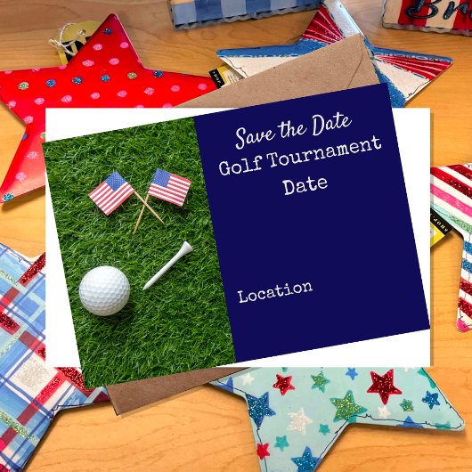 Invitation Golf Sauvez la date avec le drapeau de l'Amérique 