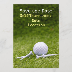 Invitation Golf Sauvez la date avec une balle de golf et un t