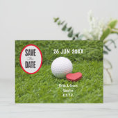 Invitation Golf Sauvez la date pour golfeur avec amour de bal (Debout devant)
