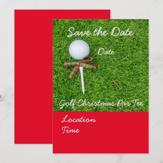 Invitation Golf Sauvez la date pour Noël avec balle de golf (Devant / Derrière)