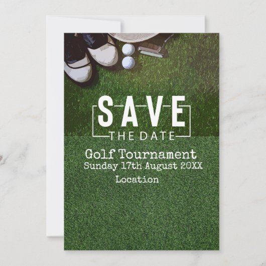 Invitation Golf Sauvez la date Tournoi de golf sur vert (Devant)