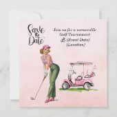 Invitation Golf Save the Date party pour la partie golfeuse f (Devant)