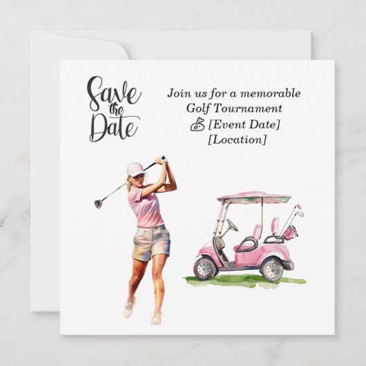 Invitation Golf Save the Date party pour la partie golfeuse f (Devant)