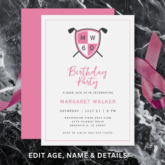 Invitation Golf Stylish 60th Adult Birthday Party Modern Pink