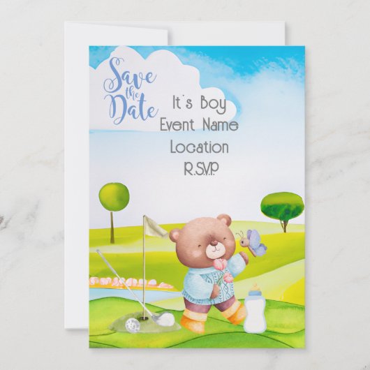 Invitation Golf Teddy Bear It's Boy for Baby shower Napkins (Devant)
