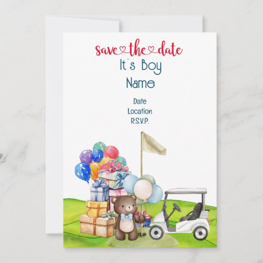 Invitation Golf Teddy Bear It's Boy for Golfer Baby (Devant)