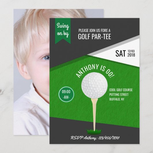 Invitation Golf Thème Anniversaire Fête Customisée Photo Invi (Devant / Derrière)
