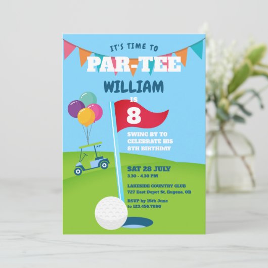 Invitation Golf Thème Anniversaire Party (Debout devant)