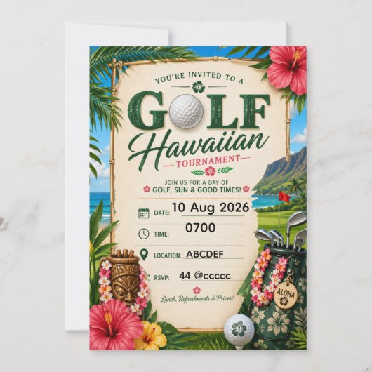 Invitation Golf thème hawaïen (Devant)
