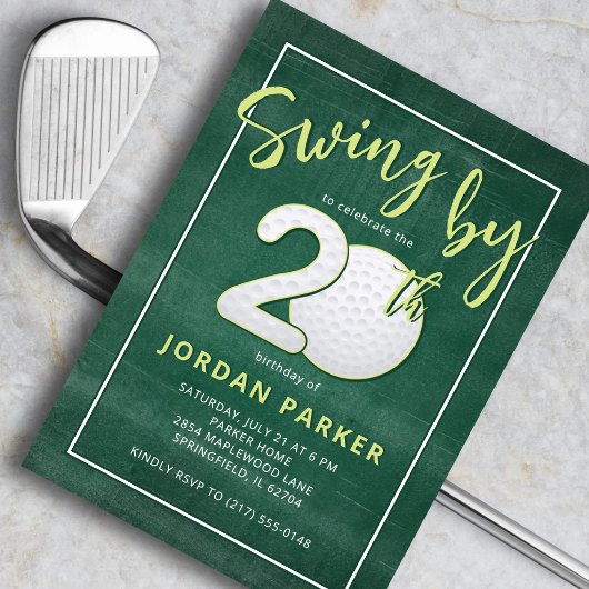 Invitation Golf Theme Swing By 20th Birthday Stylish Green