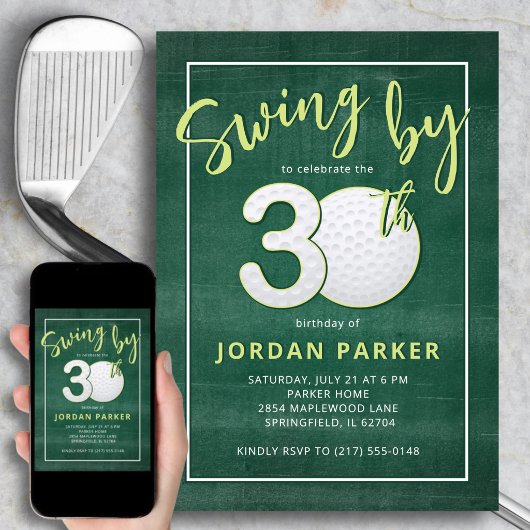 Invitation Golf Theme Swing By 30th Birthday Stylish Green
