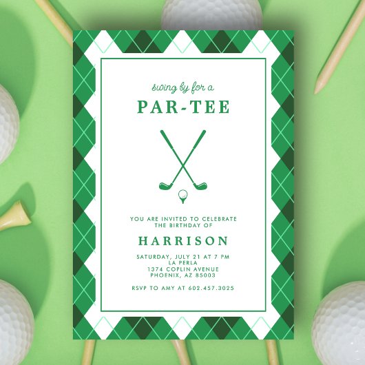 Invitation Golf Themed Birthday Party Modern Preppy Green