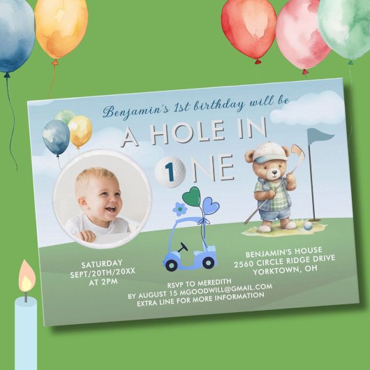 Invitation Golf Trou En Un Photo Boy Premier Anniversaire Par