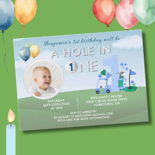 Invitation Golf Trou En Un Photo Boy Premier Anniversaire Par