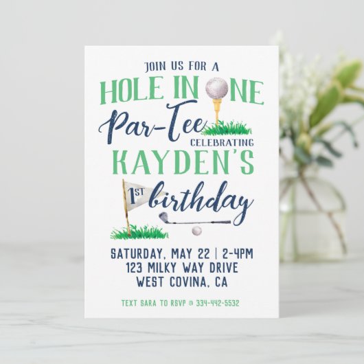 Invitation Golf Troue en Un Premier Anniversaire Aquarelle (Debout devant)