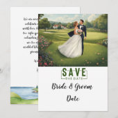 Invitation Golf Wedding with bride and groom at club house (Devant / Derrière)