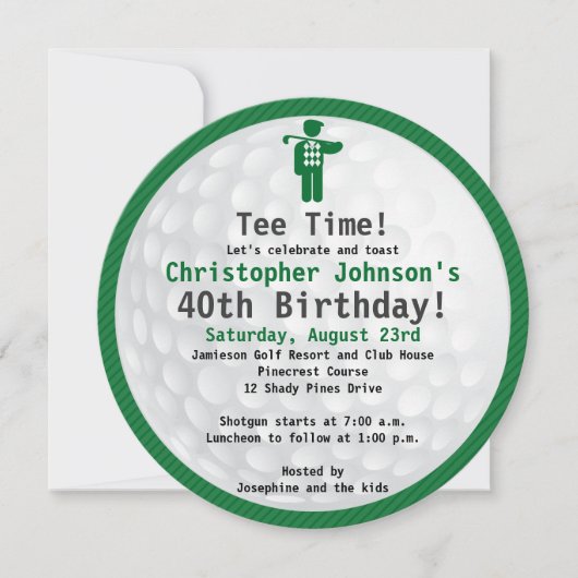 Invitation Golfball Green blac Golf Anniversaire Fête Invitat (Devant)