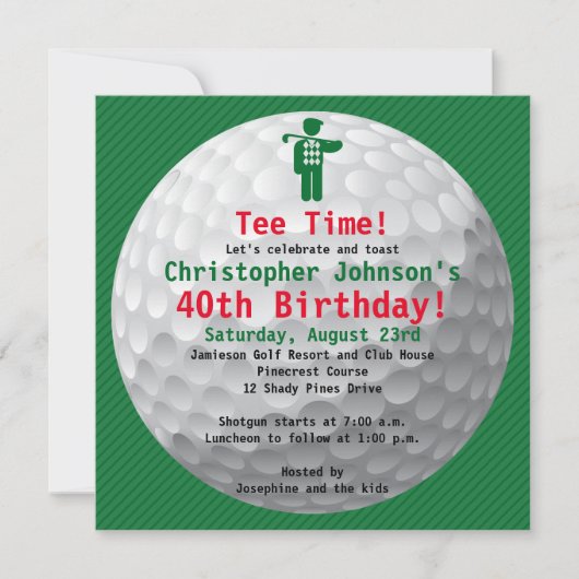 Invitation Golfball Green Gold Golf Anniversaire Fête Invitat (Devant)