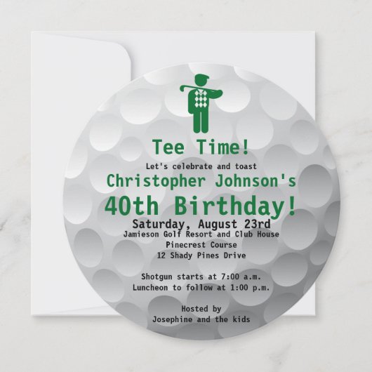 Invitation Golfball Green Golf 40e Anniversaire Fête Invitati (Devant)