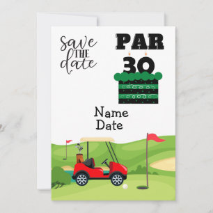 Invitation Golfer 30e anniversaire avec voiturette de golf En