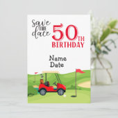 Invitation Golfer 50e anniversaire avec voiturette de golf En (Debout devant)