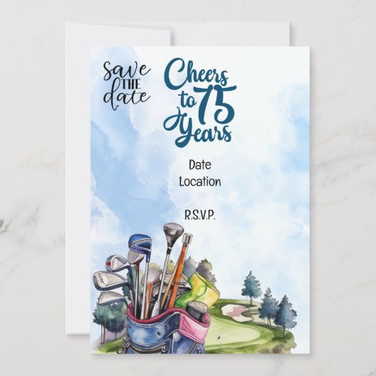 Invitation Golfer 75e anniversaire avec sac de golf Enregistr (Devant)